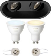 Luxino Zano Pro - Inbouw Ovaal Dubbel - Mat Zwart - Kantelbaar - 185x93mm - Philips Hue - LED Spot Set GU10 - White Ambiance - Bluetooth