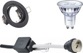LED Spot Set - GU10 Fitting - Inbouw Rond - Mat Zwart - Kantelbaar Ø83mm - Philips - SceneSwitch 827 36D - 1.5W-5W - Warm Wit 2200K-2700K - Dimbaar