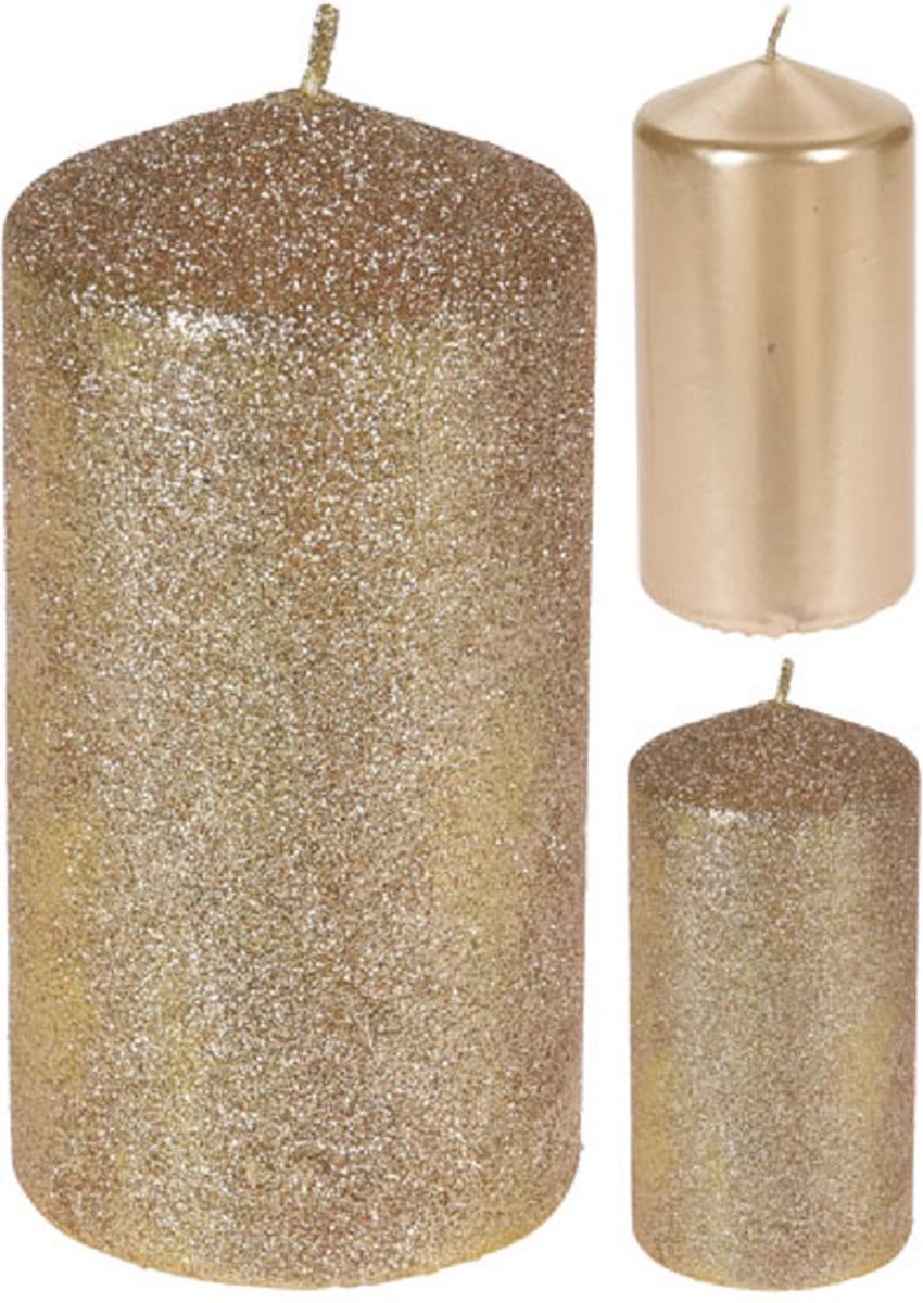 Stompkaars goud glitter 14 cm