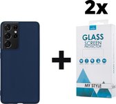 Siliconen Backcover Hoesje Samsung Galaxy S21 Ultra Blauw - 2x Gratis Screen Protector - Telefoonhoesje - Smartphonehoesje