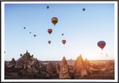 Poster van luchtballonnen boven bergen - 20x30 cm