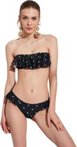 No Gossip Bandeau-bikiniset met Franje - Zwart en wit Stippenpatroon met schouderband en borstkussen VEELKLEURIG 38