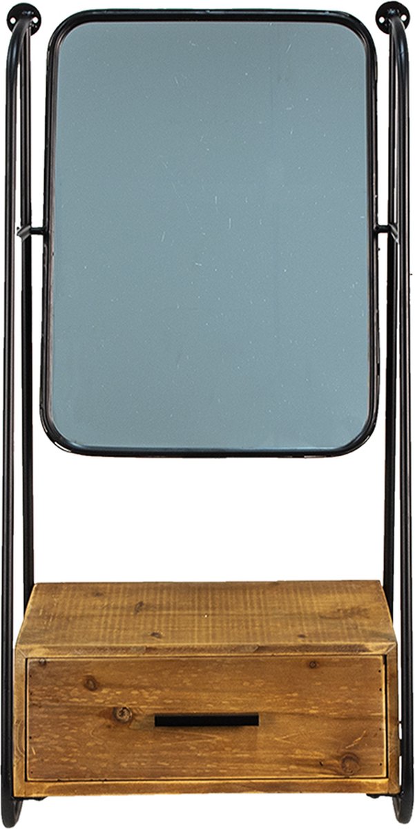 Clayre & Eef Spiegel 46x90 cm Bruin Zwart Ijzer Hout Rechthoek Grote Spiegel