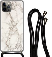 Coque avec cordon iPhone 13 Pro - Marbre - Grijs - Wit - Siliconen - Bandoulière - Coque arrière avec cordon - Coque pour téléphone avec cordon - Coque avec corde