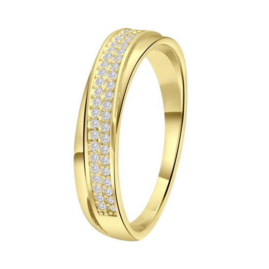 Foto: Lucardi dames goldplated ring met zirkonia ring cadeau echt zilver goudkleurig