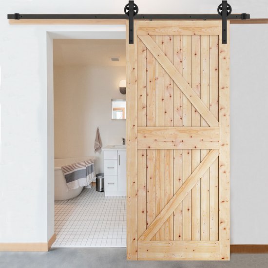 Système de porte coulissante Springos | Portes coulissantes et accessoires | Épaisseur de lame 35-45 mm | 183 cm | Jusqu'à 100 kg | Noir