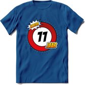 11 Jaar Hoera Verkeersbord T-Shirt | Grappig Verjaardag Cadeau | Dames - Heren | - Donker Blauw - 3XL