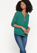 LOLALIZA Blouse met driekwartsmouw en rits - Donker Groen - Maat 38