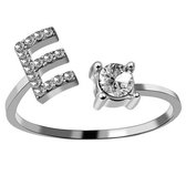 Ring Met Letter - Ring Met Steen - Letter Ring - Ring Letter - Initial Ring - Zilver Letter E - Cadeautje voor haar