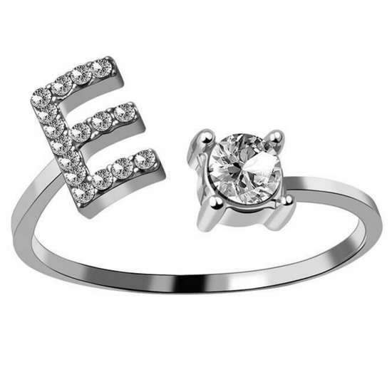 Ring Met Letter - Ring Met Steen - Letter Ring - Ring Letter - Initial Ring - Zilver 925 Letter E - Cadeautje voor haar