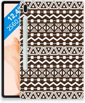 Cover Samsung Galaxy Tab S7FE Tablethoesje Aztec Brown met transparant zijkanten
