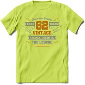 62 Jaar Legend T-Shirt | Goud - Zilver | Grappig Verjaardag Cadeau | Dames - Heren | - Groen - XL