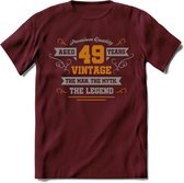 49 Jaar Legend T-Shirt | Goud - Zilver | Grappig Verjaardag Cadeau | Dames - Heren | - Burgundy - S