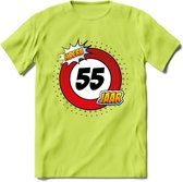 55 Jaar Hoera Verkeersbord T-Shirt | Grappig Verjaardag Cadeau | Dames - Heren | - Groen - 3XL