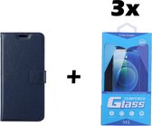 iPhone 13 Pro Max Telefoonhoesje - Bookcase - Ruimte voor 3 pasjes - Kunstleer - met 3x Tempered Screenprotector - SAFRANT1 - Donkerblauw