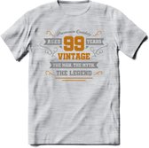 99 Jaar Legend T-Shirt | Goud - Zilver | Grappig Verjaardag Cadeau | Dames - Heren | - Licht Grijs - Gemaleerd - M