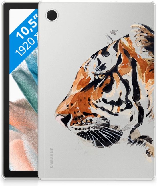 Hoes Samsung Galaxy Tab A8 2021 Siliconen Cover Ontwerpen Tiger met transparant zijkanten