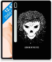 Cover Samsung Galaxy Tab S7FE Hoesje ontwerpen Skull Hair met transparant zijkanten