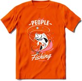 Cool People Do Fishing - Vissen T-Shirt | Roze | Grappig Verjaardag Vis Hobby Cadeau Shirt | Dames - Heren - Unisex | Tshirt Hengelsport Kleding Kado - Oranje - L