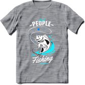 Cool People Do Fishing - Vissen T-Shirt | Blauw | Grappig Verjaardag Vis Hobby Cadeau Shirt | Dames - Heren - Unisex | Tshirt Hengelsport Kleding Kado - Donker Grijs - Gemaleerd -