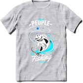 Cool People Do Fishing - Vissen T-Shirt | Blauw | Grappig Verjaardag Vis Hobby Cadeau Shirt | Dames - Heren - Unisex | Tshirt Hengelsport Kleding Kado - Licht Grijs - Gemaleerd - 3