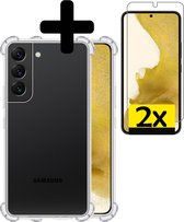 Samsung S22 Hoesje Transparant Met 2x Screenprotector Shockproof - Samsung Galaxy S22 Case - Shockproof Samsung S22 Hoes Met 2x Screenprotector - Transparant