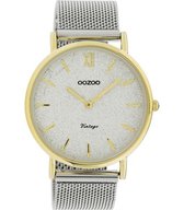 OOZOO Vintage series - Gouden horloge met zilveren metalen mesh armband - C20117 - Ø40