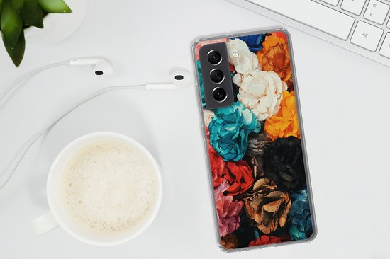 Convient pour la coque Samsung Galaxy S21 FE - Mur - Roses - Abstrait - Étui de téléphone en Siliconen