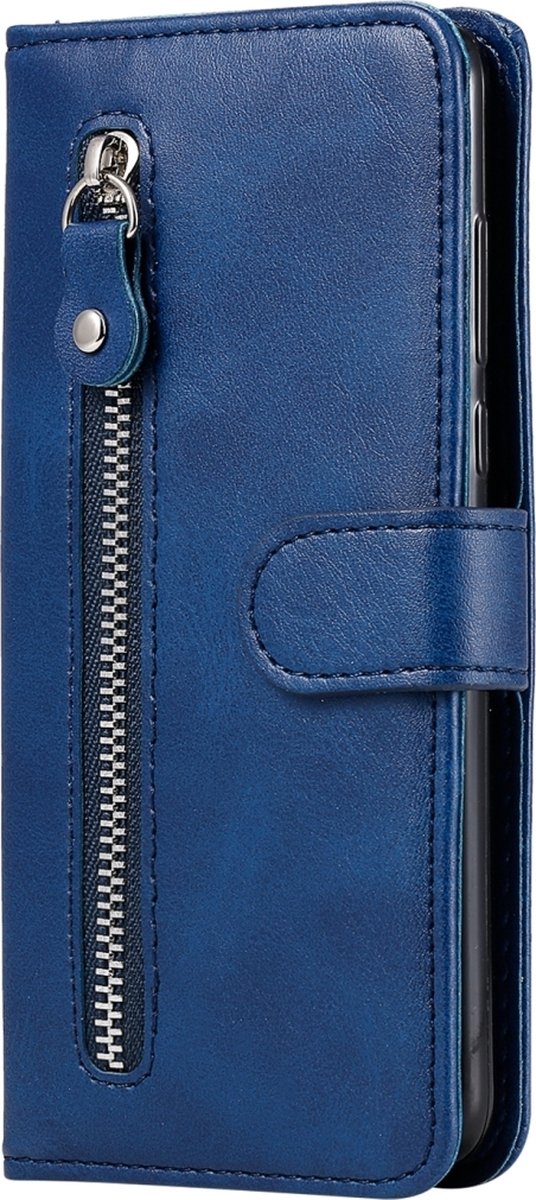 Mobigear Telefoonhoesje geschikt voor Xiaomi Redmi Note 9 Hoesje | Mobigear Zipper Bookcase Portemonnee | Pasjeshouder voor 3 Pasjes | Telefoonhoesje voor Pinpas / OV Kaart / Rijbewijs - Blauw