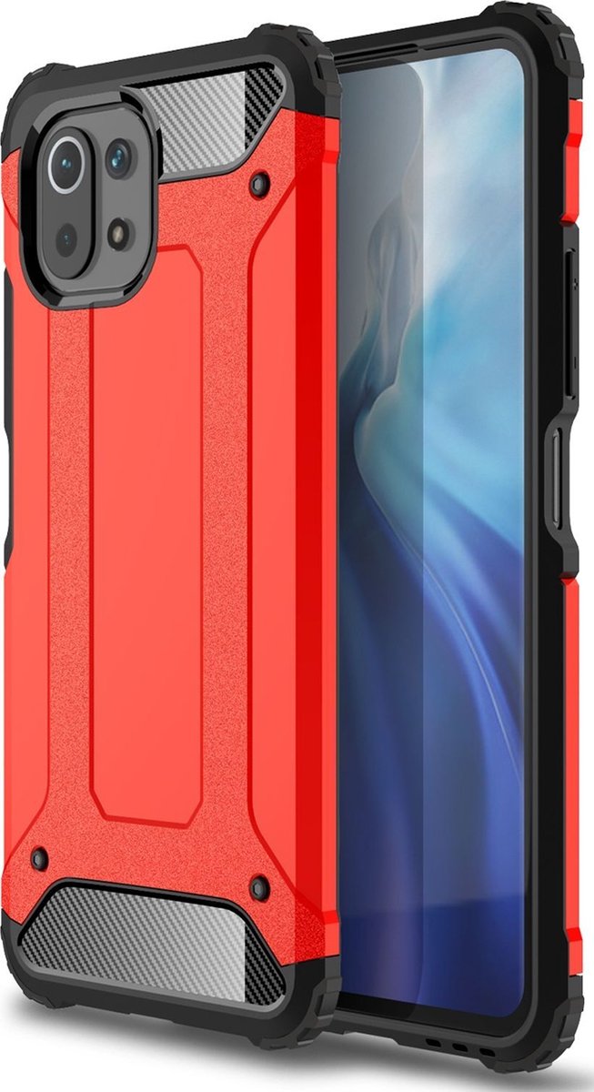 Mobigear Hoesje geschikt voor Xiaomi Mi 11 Lite Telefoonhoesje Hardcase | Mobigear Outdoor Backcover Shockproof | Schokbestendig Mi 11 Lite Telefoonhoesje | Anti Shock Proof - Rood
