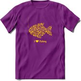 I Love Fishing - Vissen T-Shirt | Geel | Grappig Verjaardag Vis Hobby Cadeau Shirt | Dames - Heren - Unisex | Tshirt Hengelsport Kleding Kado - Paars - XXL