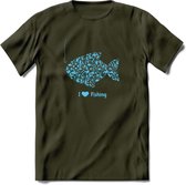 I Love Fishing - Vissen T-Shirt | Blauw | Grappig Verjaardag Vis Hobby Cadeau Shirt | Dames - Heren - Unisex | Tshirt Hengelsport Kleding Kado - Leger Groen - S