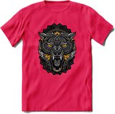 Wolf - Dieren Mandala T-Shirt | Geel | Grappig Verjaardag Zentangle Dierenkop Cadeau Shirt | Dames - Heren - Unisex | Wildlife Tshirt Kleding Kado | - Roze - XXL
