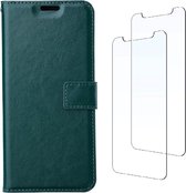 LuxeBass Boekhoesje en 2x Screenprotector geschikt voor iPhone 13 Pro -  Groen - telefoonhoes - gsm hoes - telefoonhoesjes