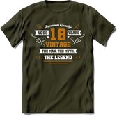 18 Jaar Legend T-Shirt | Goud - Wit | Grappig Verjaardag en Feest Cadeau Shirt | Dames - Heren - Unisex | Tshirt Kleding Kado | - Leger Groen - XL