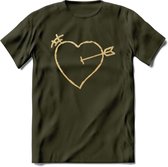 Valentijn Goud Hart T-Shirt | Grappig Valentijnsdag Cadeautje voor Hem en Haar | Dames - Heren - Unisex | Kleding Cadeau | - Leger Groen - S