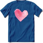 Valentijn Pastel waterverf Hart T-Shirt | Grappig Valentijnsdag Cadeautje voor Hem en Haar | Dames - Heren - Unisex | Kleding Cadeau | - Donker Blauw - S