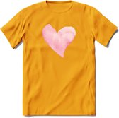 Valentijn Pastel waterverf Hart T-Shirt | Grappig Valentijnsdag Cadeautje voor Hem en Haar | Dames - Heren - Unisex | Kleding Cadeau | - Geel - XL