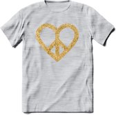 Valentijn Goud Hart T-Shirt | Grappig Valentijnsdag Cadeautje voor Hem en Haar | Dames - Heren - Unisex | Kleding Cadeau | - Licht Grijs - Gemaleerd - M