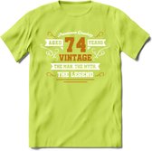 74 Jaar Legend T-Shirt | Goud - Wit | Grappig Verjaardag en Feest Cadeau Shirt | Dames - Heren - Unisex | Tshirt Kleding Kado | - Groen - XL