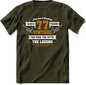 77 Jaar Legend T-Shirt | Goud - Wit | Grappig Verjaardag en Feest Cadeau Shirt | Dames - Heren - Unisex | Tshirt Kleding Kado | - Leger Groen - XL