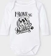 Baby Rompertje met tekst 'Bulldog' | Lange mouw l | wit zwart | maat 62/68 | cadeau | Kraamcadeau | Kraamkado