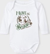 Baby Rompertje met tekst 'Beagle' |Lange mouw l | wit zwart | maat 50/56 | cadeau | Kraamcadeau | Kraamkado