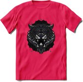 Tijger - Dieren Mandala T-Shirt | Donkerblauw | Grappig Verjaardag Zentangle Dierenkop Cadeau Shirt | Dames - Heren - Unisex | Wildlife Tshirt Kleding Kado | - Roze - XL