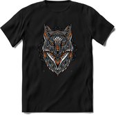 Vos - Dieren Mandala T-Shirt | Oranje | Grappig Verjaardag Zentangle Dierenkop Cadeau Shirt | Dames - Heren - Unisex | Wildlife Tshirt Kleding Kado | - Zwart - L