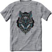 Vos - Dieren Mandala T-Shirt | Lichtblauw | Grappig Verjaardag Zentangle Dierenkop Cadeau Shirt | Dames - Heren - Unisex | Wildlife Tshirt Kleding Kado | - Donker Grijs - Gemaleerd