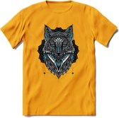 Vos - Dieren Mandala T-Shirt | Lichtblauw | Grappig Verjaardag Zentangle Dierenkop Cadeau Shirt | Dames - Heren - Unisex | Wildlife Tshirt Kleding Kado | - Geel - L