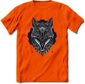 Vos - Dieren Mandala T-Shirt | Donkerblauw | Grappig Verjaardag Zentangle Dierenkop Cadeau Shirt | Dames - Heren - Unisex | Wildlife Tshirt Kleding Kado | - Oranje - XXL