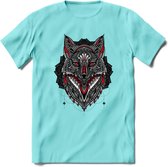 Vos - Dieren Mandala T-Shirt | Rood | Grappig Verjaardag Zentangle Dierenkop Cadeau Shirt | Dames - Heren - Unisex | Wildlife Tshirt Kleding Kado | - Licht Blauw - XL