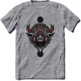 Bizon - Dieren Mandala T-Shirt | Rood | Grappig Verjaardag Zentangle Dierenkop Cadeau Shirt | Dames - Heren - Unisex | Wildlife Tshirt Kleding Kado | - Donker Grijs - Gemaleerd - X
